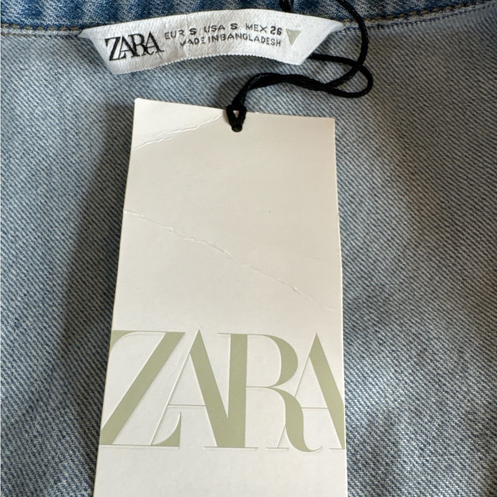 ZARA Blue Denim Snap Front Mini Dress, Size S. - Picture 4 of 8